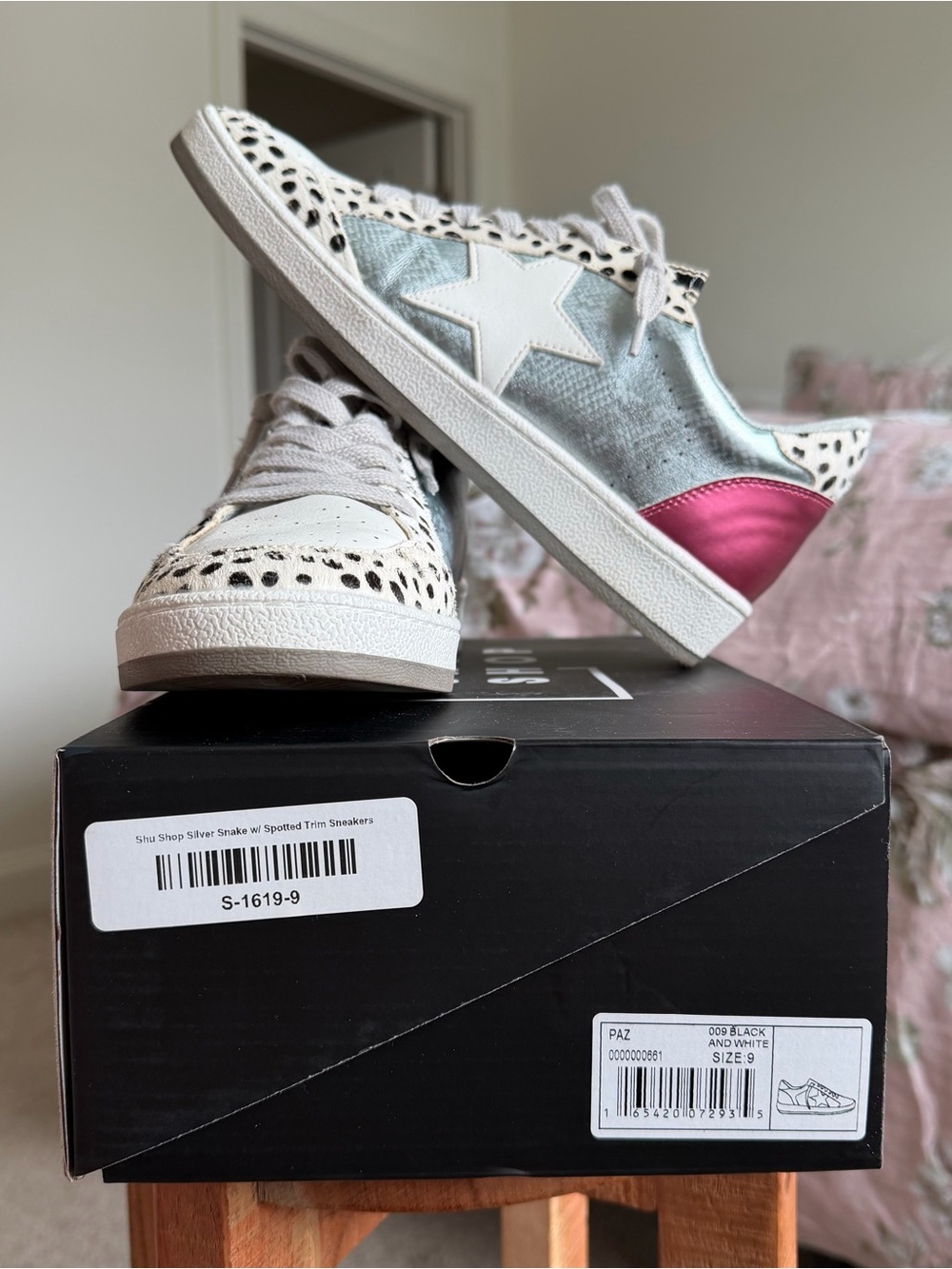 Shu Shop PAZ Silver Cow Print Fuchsia Retro Sneakers Women’s 9